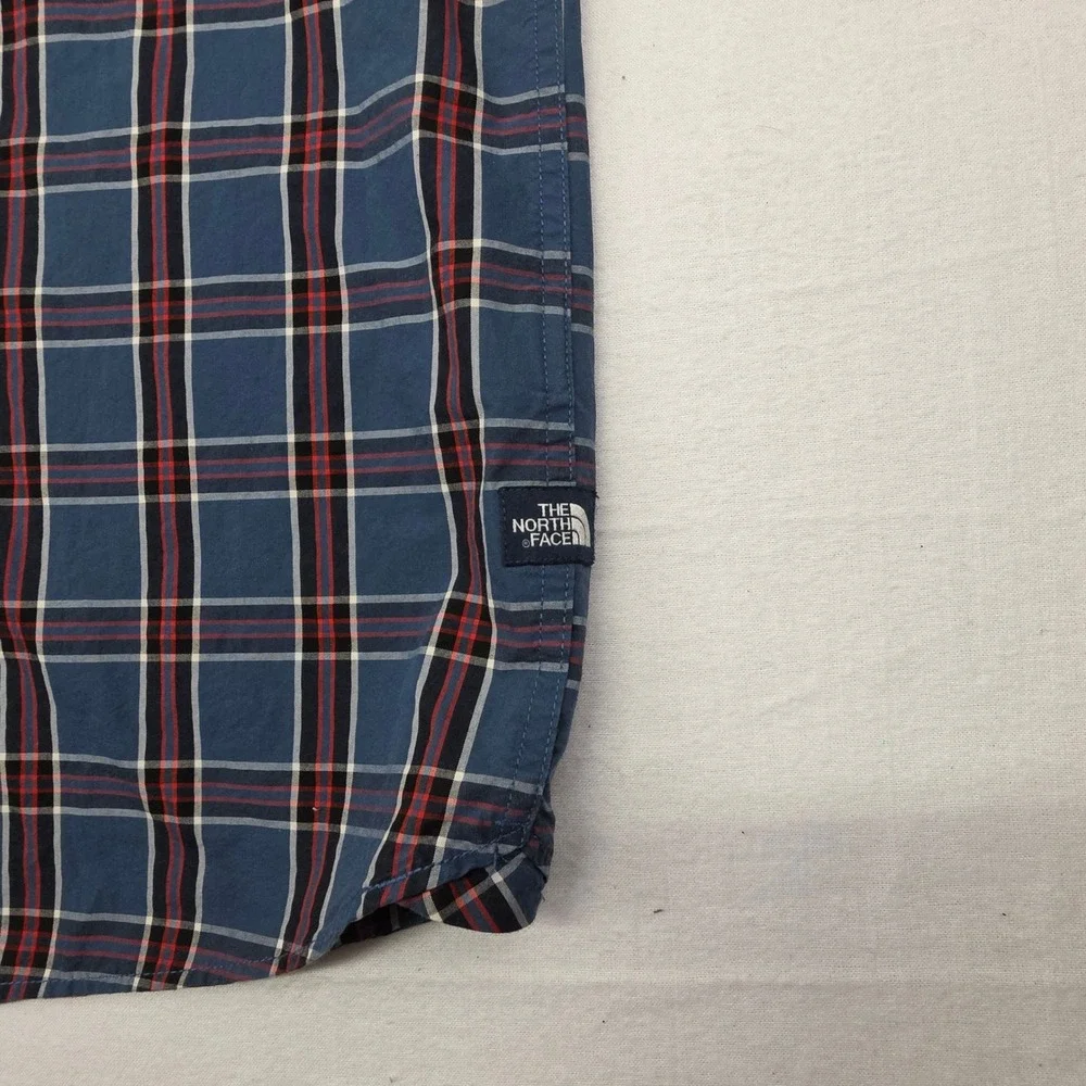 The‎ North Face Button Down Shirt Mens XL Blue Red Plaid Short Sleeve Cotton